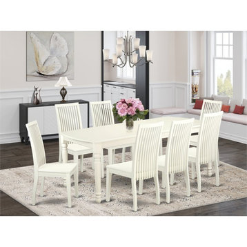 East West Furniture Dover 9-piece Wood Dining Table and Chair Set in Linen White