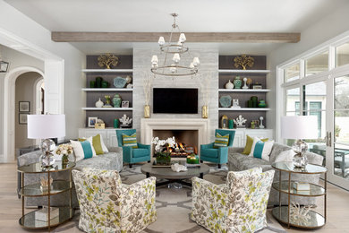 Inspiration for a french country family room remodel in Dallas