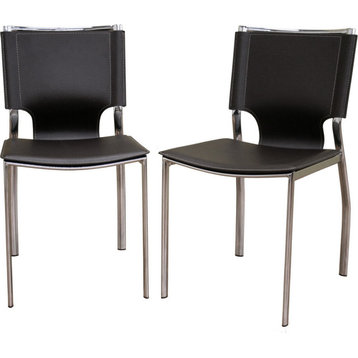 Dark Leather Dining Chair Set (Set of 2) - Brown