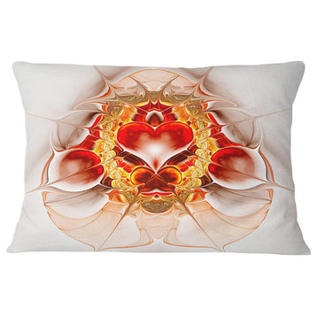 Large Red Symmetrical Fractal Heart Abstract Throw Pillow, 12"x20"
