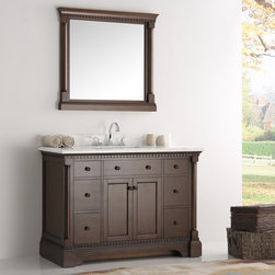 49 inch Antique Coffee Bathroom Vanity with Mirror Carrera Marble Countertop - Bathroom Vanities And Sink Consoles