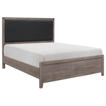 Lexicon Woodrow Contemporary Upholstery Headboard Wood Queen Bed in Gray/Black
