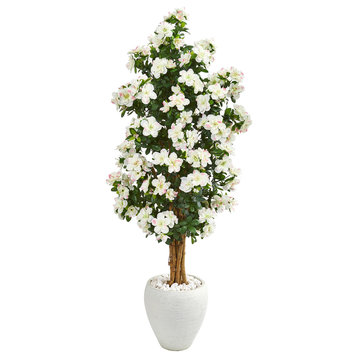 Nearly Natural 5� Azalea Artificial Tree in White Planter