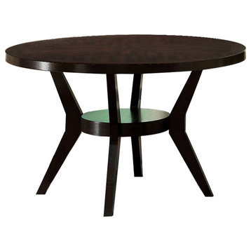 Benzara BM230639 48" Modern Round Dining Table With Bottom Shelf, Brown