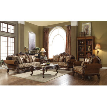 ACME Jardena Loveseat with 4 Pillows, Fabric and Cherry Oak