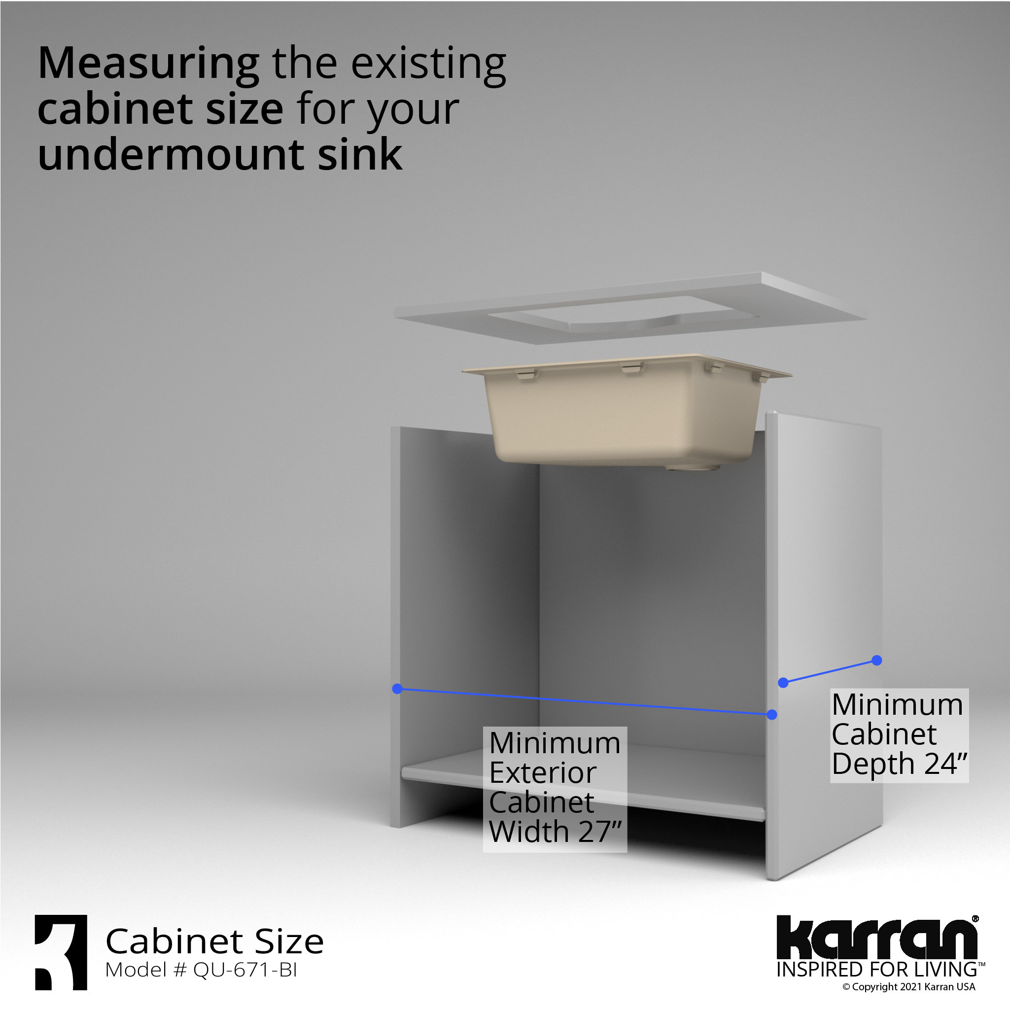 Karran Undermount Quartz Composite 24" Single Bowl Kitchen Sink, Bisque