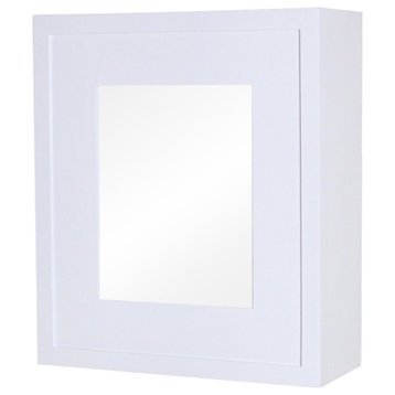 Compact Portrait Wall-Mount Mirrored Medicine Cabinets - 15 3/4" H x 13 3/4" W, Contemporary White