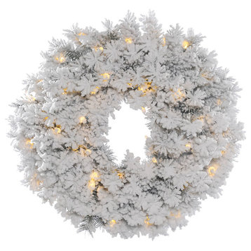 Vickerman Flocked Alaskan Wreath, White, 36"