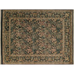 Bareens Designer Rugs - Art Nouveau William Morris Rosy Wool Rug - 8'1'' x 10'1'' - Designed with mesmerizing intricacy and gorgeous color palette, this hand-knotted masterpiece demonstrates the beauty and electrifying thrill of Pak Persian art. These meticulously hand-knotted Pak-Persian rug is made with pure wool and features breathtaking traditional, transitional, and tribal designs in bold luxurious color pallets. Known for their intricate designs these rugs are a reproduction of Persian rugs, made in Pakistan with unique Mughal designs. Made by master weavers using the same Persian texture, design and dying technique, we wanted to produce the most significant manifestation of Persian art, life, and culture. This rug is most famous for its exceptional quality, incredible designs, patterns, and vibrant rich color. Pak-Persian rugs made with Persian weave with high knot counts, which enables the high intricacy and detail found in the patterns are also referred to as "State of art", each color adds a rich beautiful detail in the artwork of this rug. The design, color, and beautiful chromatic composition with a vibrant sheen with intricate designs, exude beauty, elegance, and quality make this rug a masterpiece of its own.