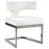 The Eve Dining Chair, White Vegan Leather, Rich Chrome Metal Base