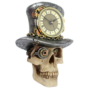 Steampunk Mad Hatter Skull Sculptural Wall Clock