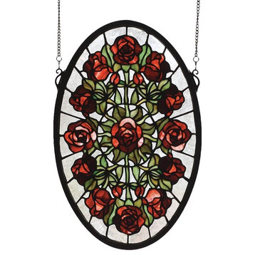 Meyda Tiffany 66005 Red Roses Stained Glass Tiffany Window