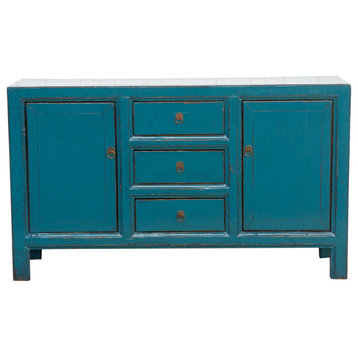 Lacquered Pacific Blue Three Drawer Credenza
