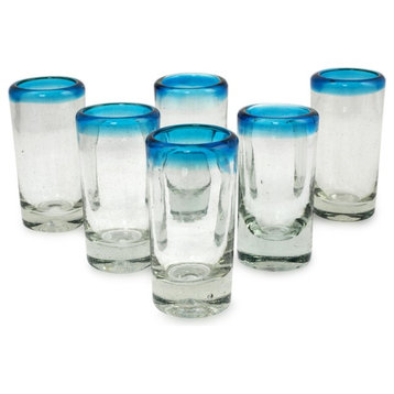 Aquamarine, Set of 6 Blown Glass Shot Glasses, Mexico
