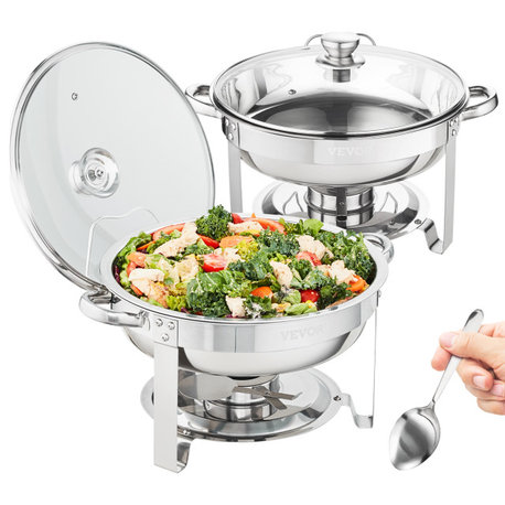 VEVOR 2-Pack Round Chafing Dish Set With Full-Size 4Qt Pan Glass Lid Fuel Holder