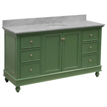 Bella 60" Bathroom Vanity, Sage Green, Carrara Marble, Single Vanity