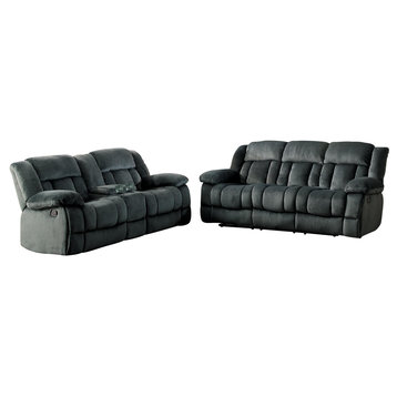 2-Piece Latona Double Reclining Sofa, Console Love Seat Charcoal Microfiber