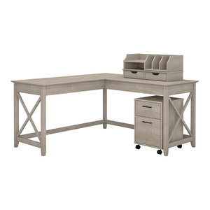Home Styles Xcel L Shaped Writing Desk With Mobile File In Copper