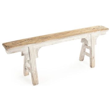 Story Bench White, Distressed Off-White