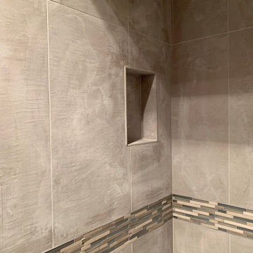 Large Format Tile Modern Bath Remodel French Shower Door