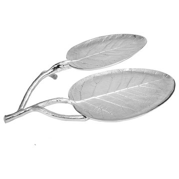 Classic Touch Nickel 2 Leaf  Bowl Relish Dish - 14.5"L