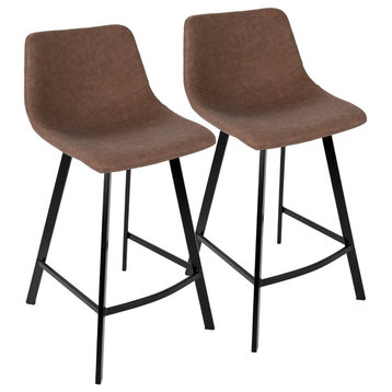 LumiSource Outlaw Counter Stool, Brown PU, Set of 2