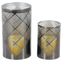 Set of 2 Modern 6 and 9" Plaid Pattern Cylindrical Iron Candle Holders