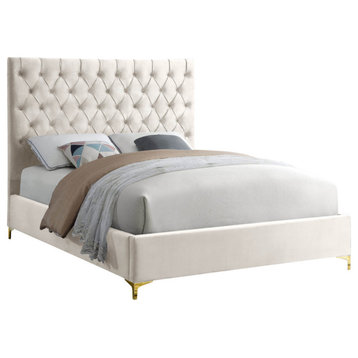 Cruz Velvet Upholstered Bed, Cream, King