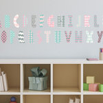 Sunny Decals - Modern Alphabet Fabric Wall Decals in Pink, Grey, and Light Blue - These beautiful modern looking alphabet wall decals are made from a high quality fabric material that is reusable and repositionable. These alphabet wall decals are adorned with beautiful patterns and are available in four different color options: