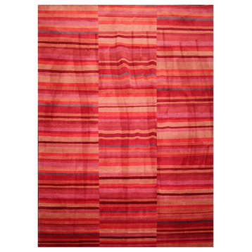 8'2''x11'6'' Hand Knotted Wool Stripes Oriental Area Rug Red, Coral