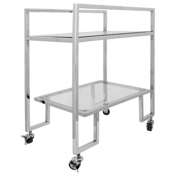 Metal, 26x32 2-Layered Bar Cart, Silver
