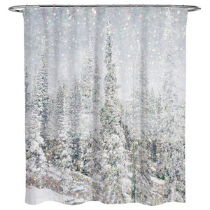 71/"Spring Red Tulip Flowers Tree Branch on White Fence Waterproof Shower Curtain