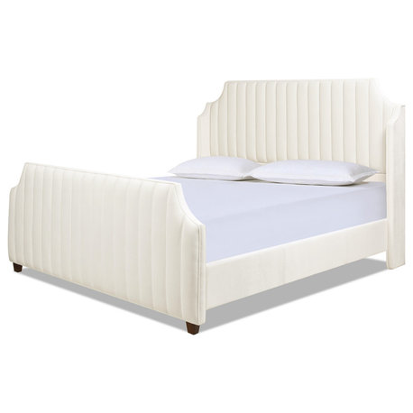 Addison King Channel Tufted Panel Bed Frame, Cloud White Performance Velvet