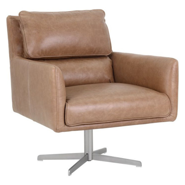 Easton Swivel Lounge Chair, Marseille Camel Leather
