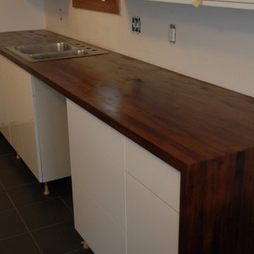 Black walnut butcher block with dual waterfalls