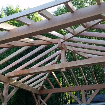 Timber frame carport for a trailer / and stair