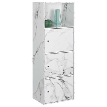 Xtra Storage 3 Door Cabinet in White Faux Marble Wood Finish