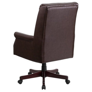 Scranton & Co Leather/Wood High Back Swivel Office Chair in Brown