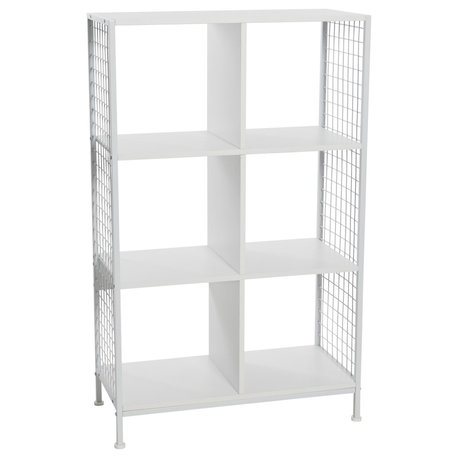 Trellis Open Storage Bookshelf, 6 Cube Scandinavian White, White Metal