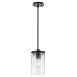 KICHLER - Crosby Black Mini Pendant 1-Light - Streamlined and simple, This Crosby 1 light mini pendant in Black delivers clean lines for a contemporary style. The clear glass shades enhance this minimalistic design.