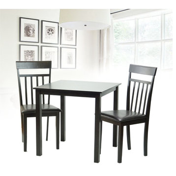 Set of 3 Pcs Square Dining Kitchen Table and 2 Wooden Warm Chairs, Espresso