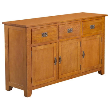 Crafters and Weavers Arts and Crafts 3-Door Solid Wood Sideboard in Cherry