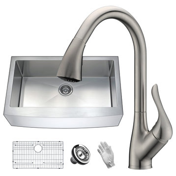 Elysian Farmhouse 36" Single Bowl Kitchen Sink with Faucet, Brushed Nickel