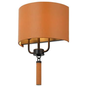 Secret Agent Two Light Wall Sconce in Black/Camel Leather