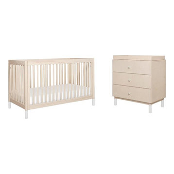 4-in-1 Convertible Baby Crib with Dresser with Changing Tray Set in Natural