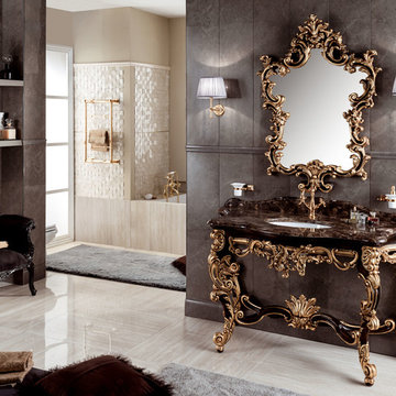 M Luxury Gondola 61.4" Bathroom Vanity Console Cabinet Decorated Wood Gold Leaf