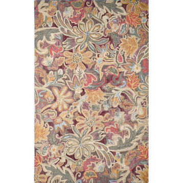 Floral Tapestry Wool Hand Tufted Rug, 5' X 8'