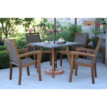 5-Piece Small Space Dining Set With Wicker Stacking Chairs