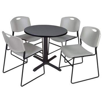 5 Pieces Dining Set, Laminated Round Table & 4 Contoured Chairs, Gray/Gray