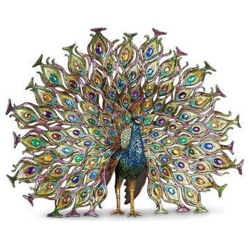 Jay Strongwater Stanton Fan Tail Peacock Figurine Peacock Finish